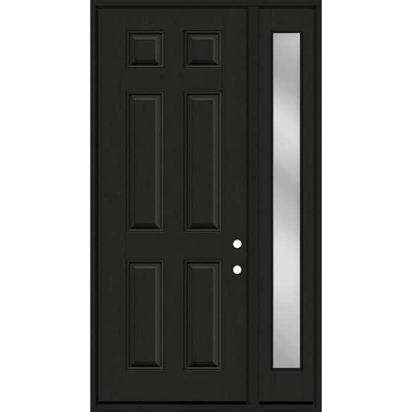 Steves & Sons Regency 51 in. x 96 in. 6-Panel LHIS Onyx Stain Mahogany Fiberglass Prehung Front Door w/Clear 12 in. SL 6-9/16