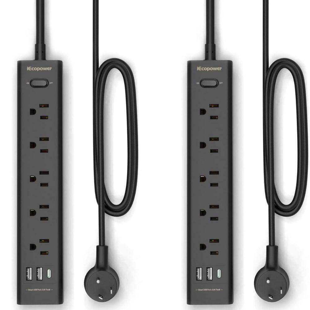 Etokfoks 5-Outlet Power Strip Surge Protector with 3 USB Ports and 5 ft ...