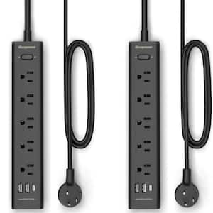 5-Outlet Power Strip Surge Protector with 3 USB Ports and 5 ft. Long Extension Cord, Black (2-Pack)