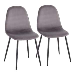 Pebble Grey Velvet and Black Metal Dining Chair (Set of 2)