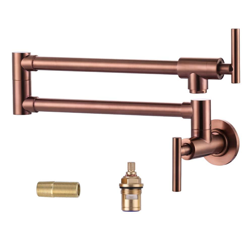 Rose Gold Wall Mounted Brass Pot Filler Faucet with Double Handle