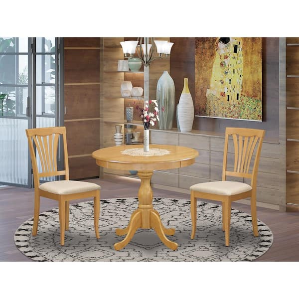 East West Furniture 3-Piece Natural Oak Finish Solid Wood Top - Dining Room Set - Seats 4