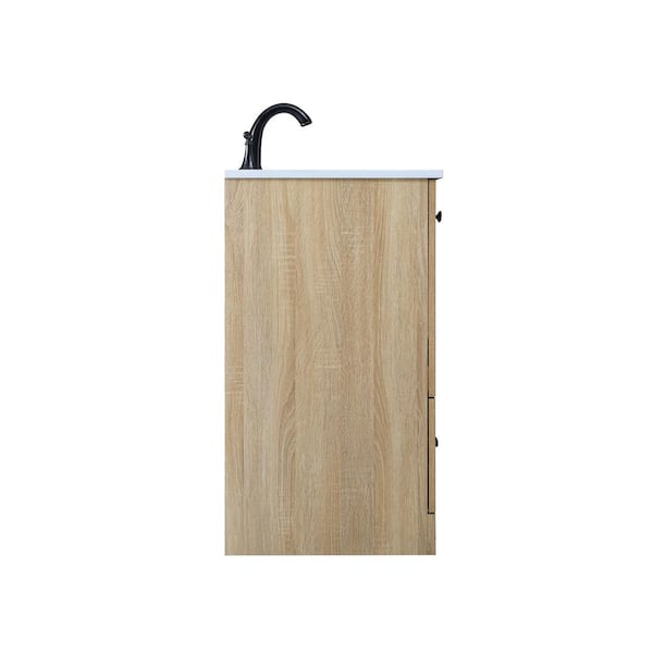 32 in W x 19 in. D x 34 in H Single Sink Bath Vanity in Mango Wood with Ivory White Engineered Marble Top