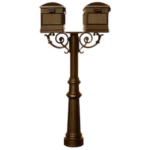 Hanford Bronze Post Mount Non-Locking Twin Mailbox with Scroll Supports