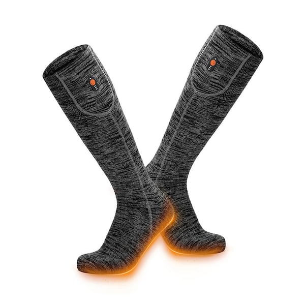 ORORO Unisex Large Flecking Grey Coolmax Blend Rechargeable Heated Socks with 7.4-Volt Lithium-Ion Batteries (1-Pack)