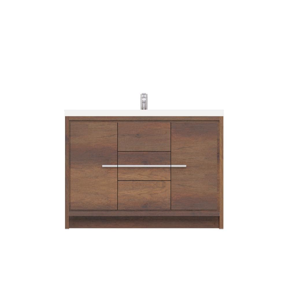 Rosewood Brown 48" Freestanding MDF Bathroom Vanity with White Sink