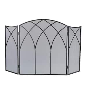 Gothic Black Steel 3-Panel Fireplace Screen
