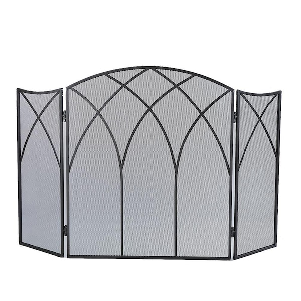 Pleasant Hearth Gothic Black Steel 3-Panel Fireplace Screen