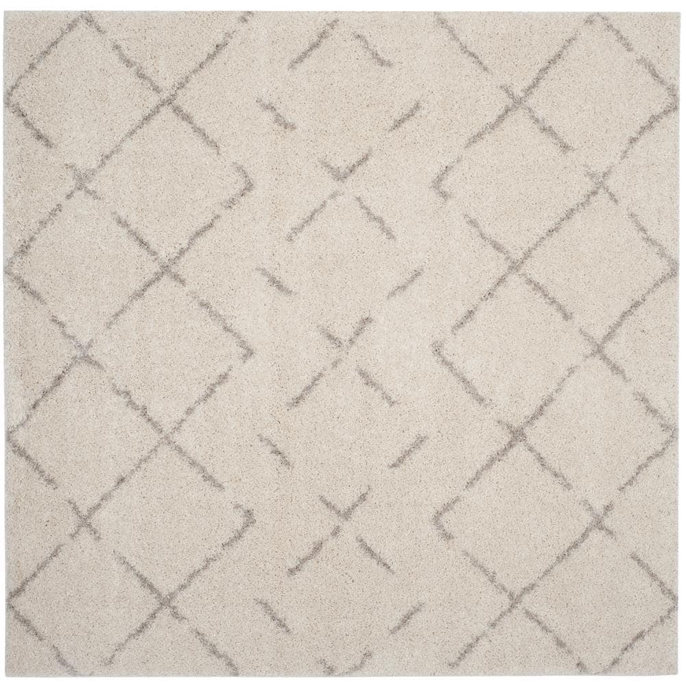 Ivory Beige Geometric Shag 10' x 10' Square Area Rug