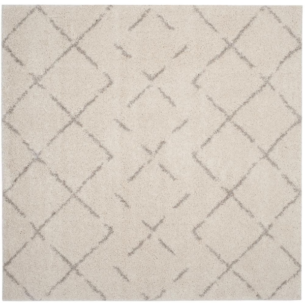 Arizona Shag Ivory/Beige 11 ft. x 11 ft. Diamond Geometric Square Area Rug