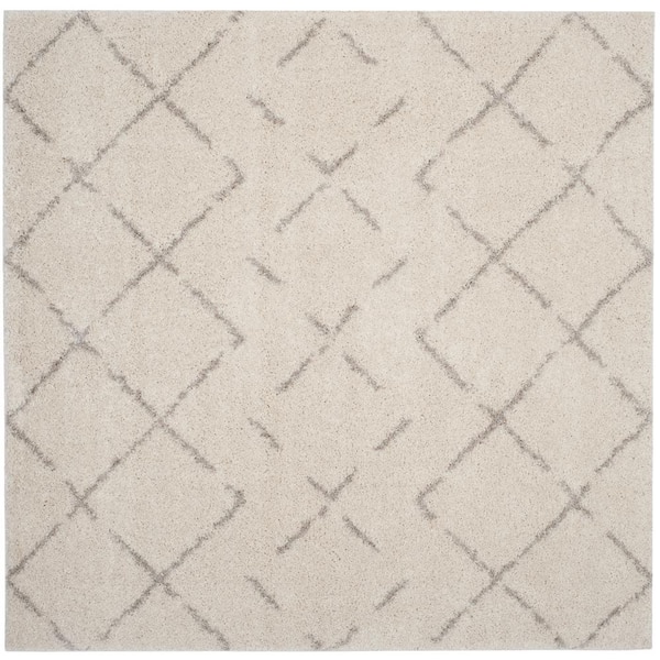 SAFAVIEH Arizona Shag Ivory/Beige 7 ft. x 7 ft. Square Geometric ...