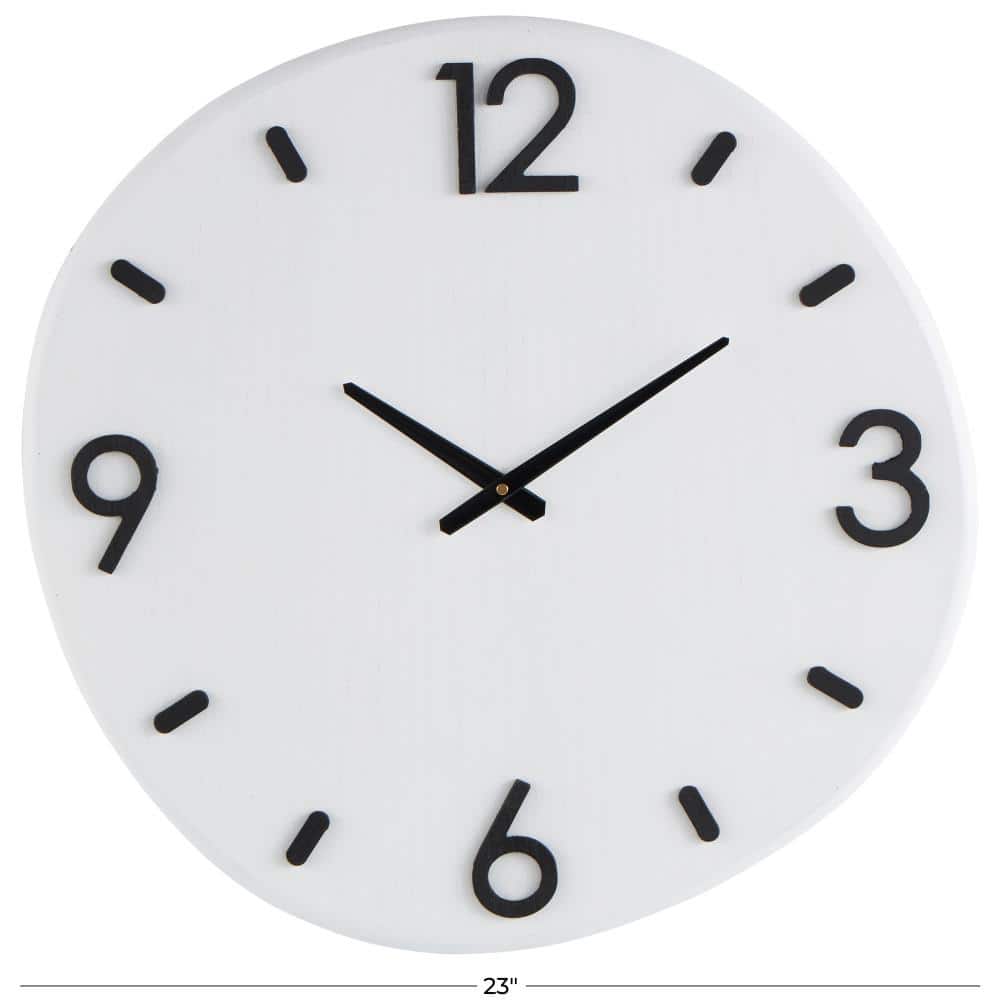 Litton Lane White Wood Round Wall Clock with Black Hands and
