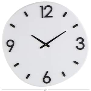 White Wood Round Wall Clock with Black Hands and Numbers