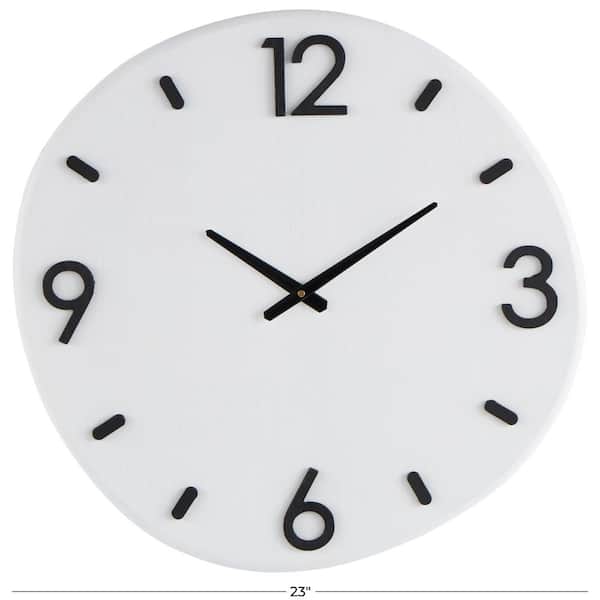 White Wood Round Wall Clock with Black Hands and Numbers