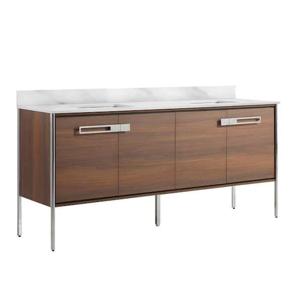 FINE FIXTURES Oakville 72 in. W x 20.5 in. D x 33.5 in. H Bath Vanity in Walnut Ebony with White Ceramic Top