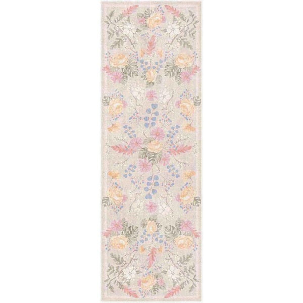 Botanical Washables 2 ft. x 6 ft. Beige Multicolor Floral Contemporary Runner Area Rug