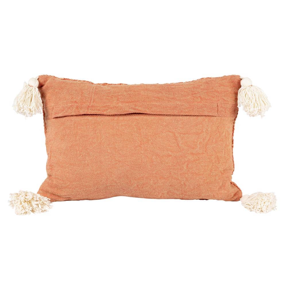 Terracotta Cotton Lumbar Pillow with Embroidery and Tassels