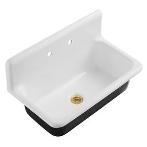 Petra Galley 36 in. Wall Mount Single Cast Iron Kitchen Sink with Basket Strainer