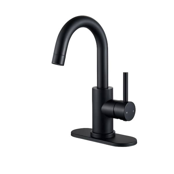 Unbranded Single Hole Single-Handle Swivel Spout Bathroom Faucet Vanity Sink Faucet with Deck Plate Drain Kit in Matte Black