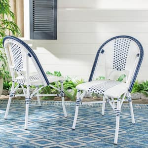 Zoya Navy/White Stackable Aluminum/Wicker Outdoor Dining Chair (2-Pack)