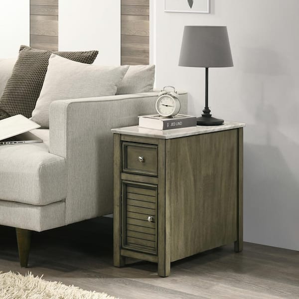 NEW CLASSIC HOME FURNISHINGS New Classic Furniture Samson 12 in. Gray Rectangle Faux Marble End Table with 1-Drawer