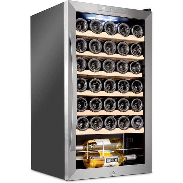 Schmecke Wine Fridge, Single Zone 34-Bottle Free Standing Wine Cooler with Lock