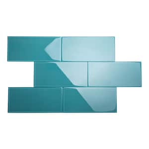 Dark Teal 6 in. x 12 in. x 8mm Glass Subway Tile (5 sq. ft./Case)