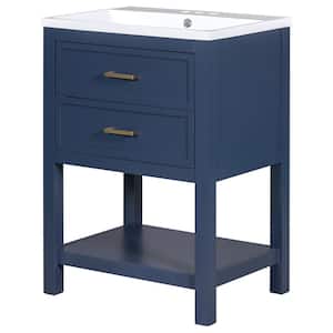 24 in. W x 18 in. D x 34 in. H Freestanding Single Sink Bath Vanity in Blue with Top Sink and Drawers