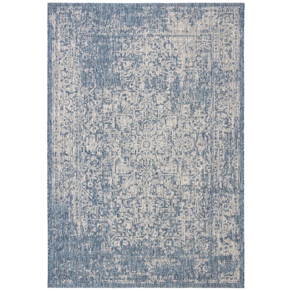 Courtyard Navy/Gray 9 ft. x 12 ft. Geometric Indoor/Outdoor Patio  Area Rug