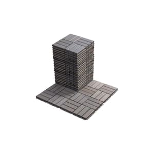 12 in. x 12 in. Gray Square Wood Interlocking Flooring Tiles Checker Pattern for Patio Garden Deck (30-Tiles)