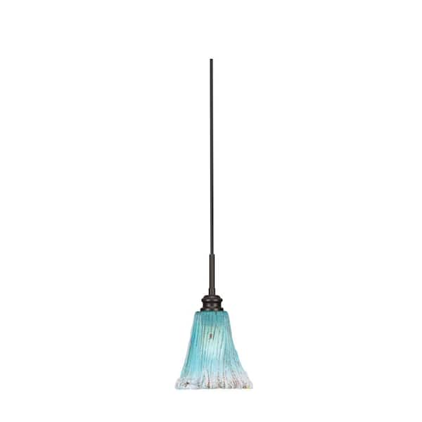 Unbranded Albany 60-Watt 1-Light Espresso Pendant Mini Pendant Light Fluted Teal Crystal Glass and Light Bulb Not Included