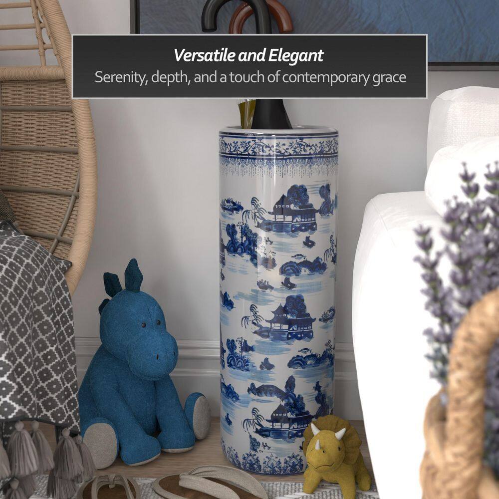 Blue and White Porcelain Cylindrical Umbrella Stand