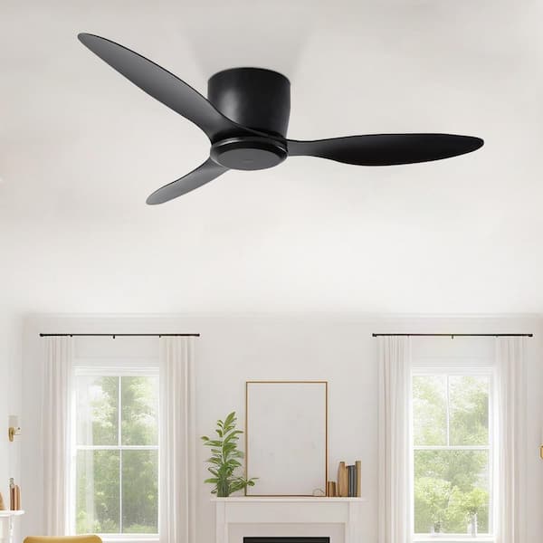 42 in. Matte Black Flush Mount Ceiling Fan without light, 3-Reversible Blades, with 6-Speeds Reversible DC Motor