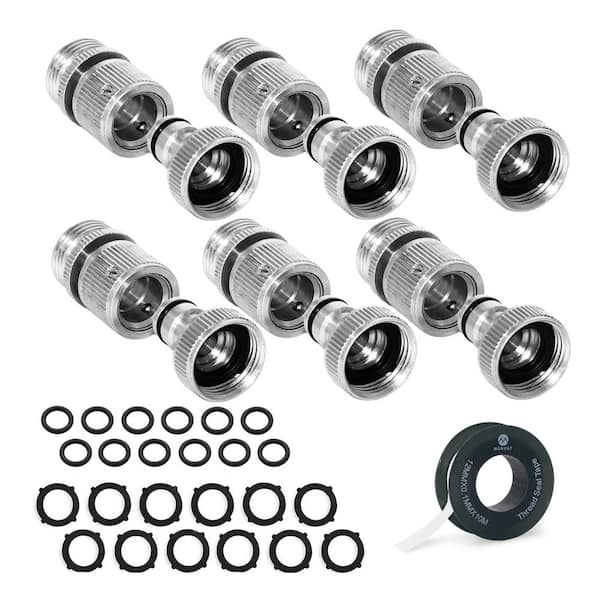 Morvat 3/4 in. Nickel Plated Brass Source Quick Connect/Disconnect Garden  Hose Fittings, Female and Male Connections (6-Sets) MOR-NP-SQCONNECTOR-6-A  - The Home Depot