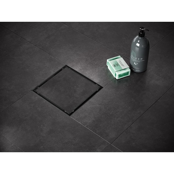 4 in. Square Stainless Steel Shower Drain with Tile Insert, Matte Black