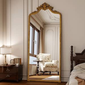 Antique Gold 28 in. W x 69 in. H Arched PU Frame with Ornate Carved Decoration Full Length Mirror Floor Mirror