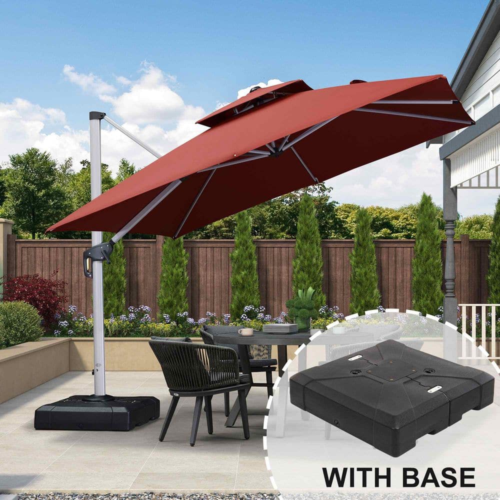 10 ft. Square High-Quality Aluminum 360 Rotation Cantilever Polyester Outdoor Patio Umbrella with Base, Brick Red price history on PriceWatchPro