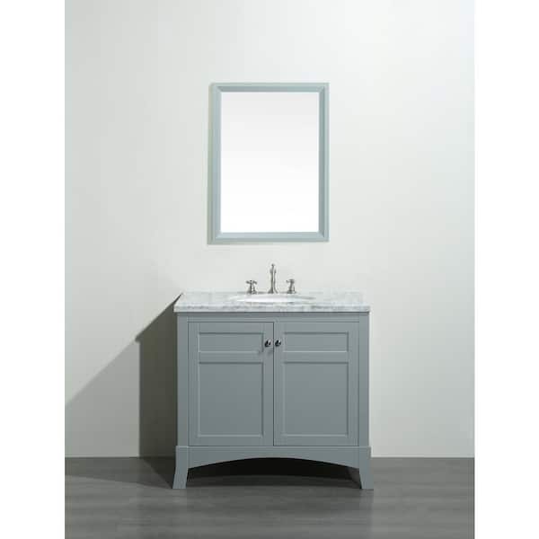 Eviva New York 36 in. W x 22 in. D x 34 in. H Bathroom Vanity in Gray with White Carrara Marble Top with White Sink
