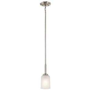 Shailene 1-Light Brushed Nickel Transitional Shaded Kitchen Mini Pendant Hanging Light with Satin Etched Glass