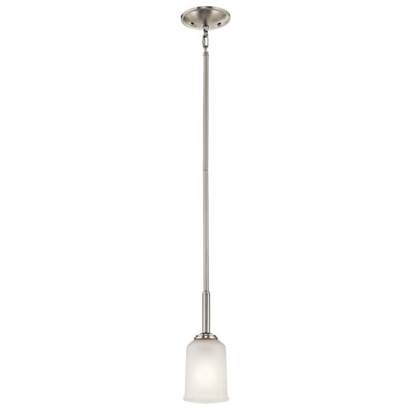 KICHLER Shailene 1-Light Brushed Nickel Transitional Shaded Kitchen Mini Pendant Hanging Light with Satin Etched Glass