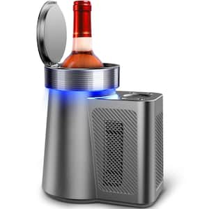 5.9 in. Portable Single Bottle Cellar Cooling Unit Wine Beverage Cooler in Stainless Steel + Car Charger Adapter