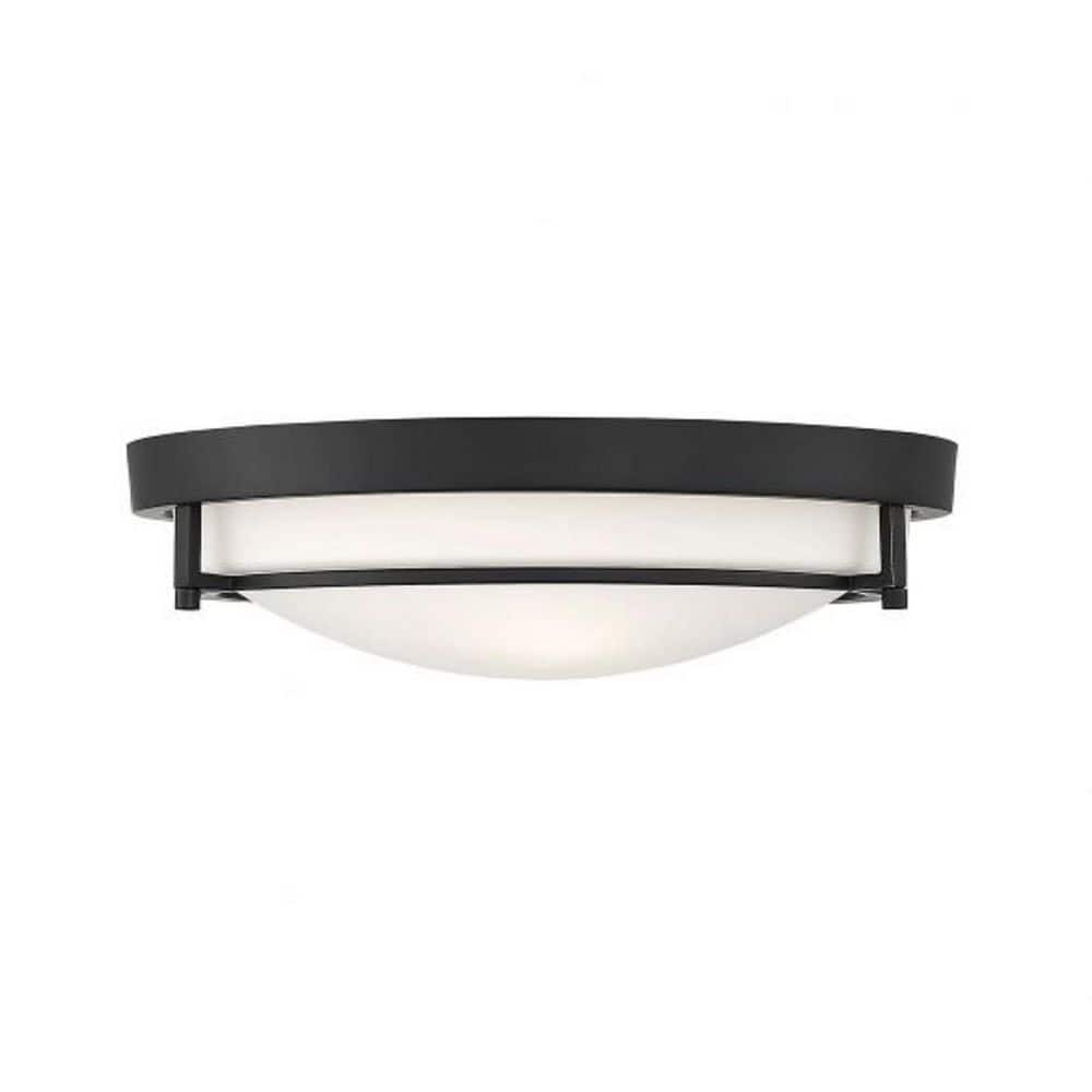 Matte Black and White Glass 2-Light Flush Mount Ceiling Light