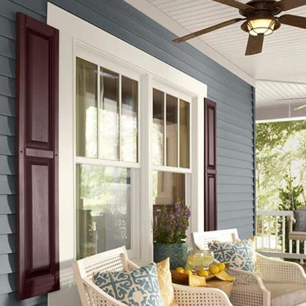 15 in. x 13 in. Polypropylene Raised Panel Transom Design in Spanish Moss Shutter Tops Pair
