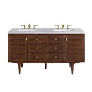 Amberly 60.0 in. W x 23.5 in. D x 34.7 in . H Bathroom Vanity in Mid-Century Walnut with Carrara Marble Marble Top