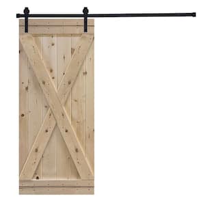 X-Bar Serie 36 in. x 84 in. Mother Nature Knotty Pine Wood DIY Sliding Barn Door with Hardware Kit
