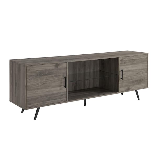 70 in. Contemporary Slate Gray TV Stand with Glass Shelf (Max TV Size 80 in.)