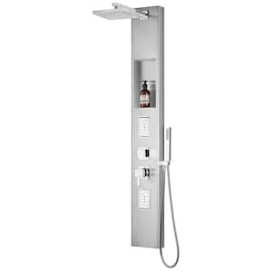 59 in. 2-Jet Multifunction Shower System in Brushed Stainless Steel with Ajustable Shower Head