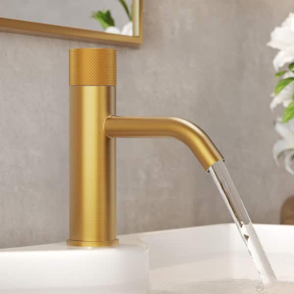 7 in. Height Low-Arc Single Handle Single Hole Vessel Sink Faucet with Spot Resist in Brushed Gold Drain Included