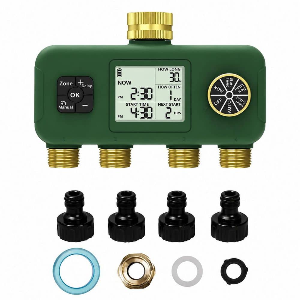 4 Zone Water Timer Standard Size, 1 in Main Inlet with 3/4 in Adapter, Brass Outlets, Sequential Watering, Rain Delay price history on PriceWatchPro