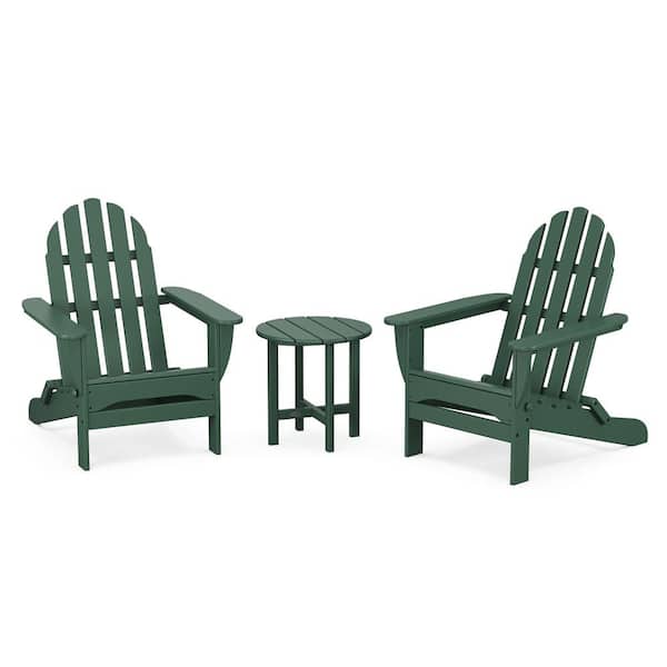 POLYWOOD Classic Folding Green 3-Piece Plastic Patio Conversation Set